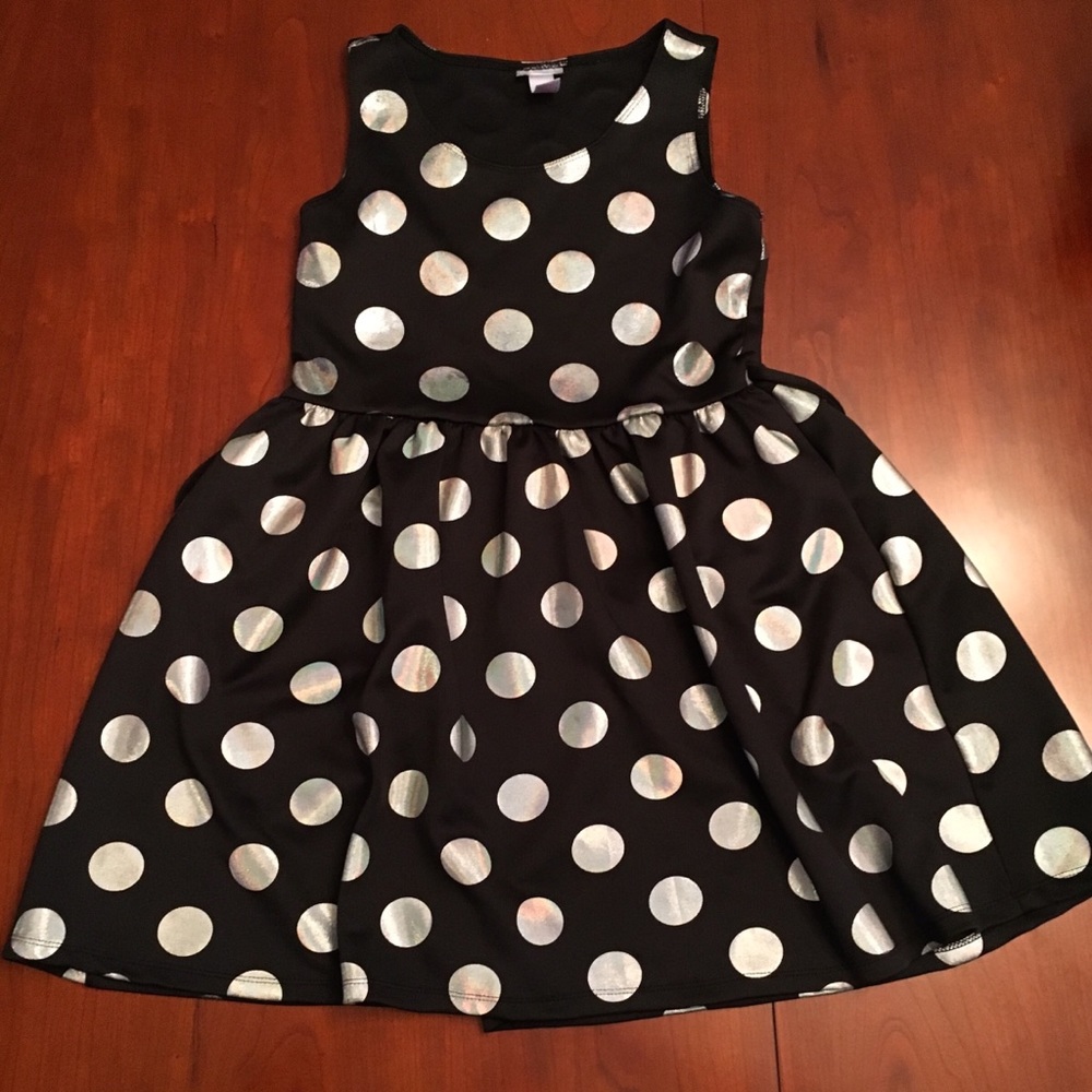 SOLD! Justice Black & Silver Polka Dot Dress